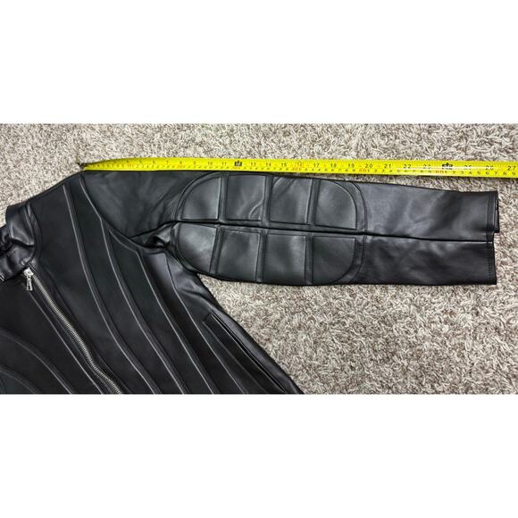 Nova Men Moto Biker PU Leather Jacket Sz M Black Quilted Padded Streetwear - Picture 7 of 8